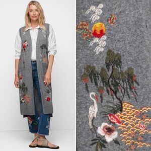 Johnny Was Heron Embroidered Wool Cashmere Midi Vest Gray Designer Size XS